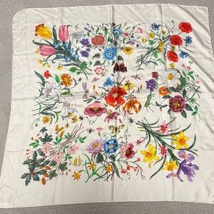Vintage Gucci Floral Silk Scarf with Multicolor Bouquet Print